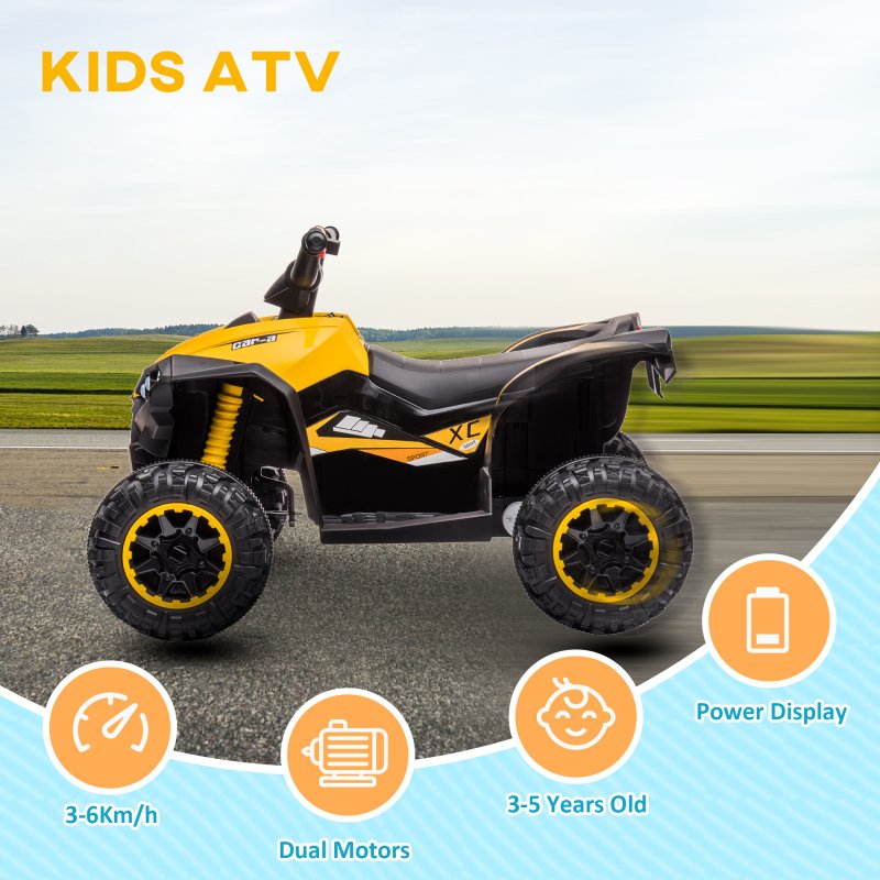 HOMCOM 12V Electric Quad Bike for Kids Ride On Car All Terrain Vehicle Toy, with Forward Reverse Functions, LED Headlights, Music, for Ages 3-5 Years - Yellow