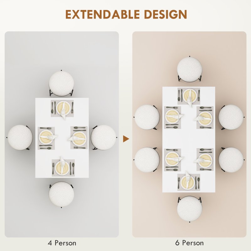 HOMCOM Extendable Dining Table, 120-160 x 70cm Rectangular Kitchen Table for Small Spaces, Seats 4-6 People, High Gloss White