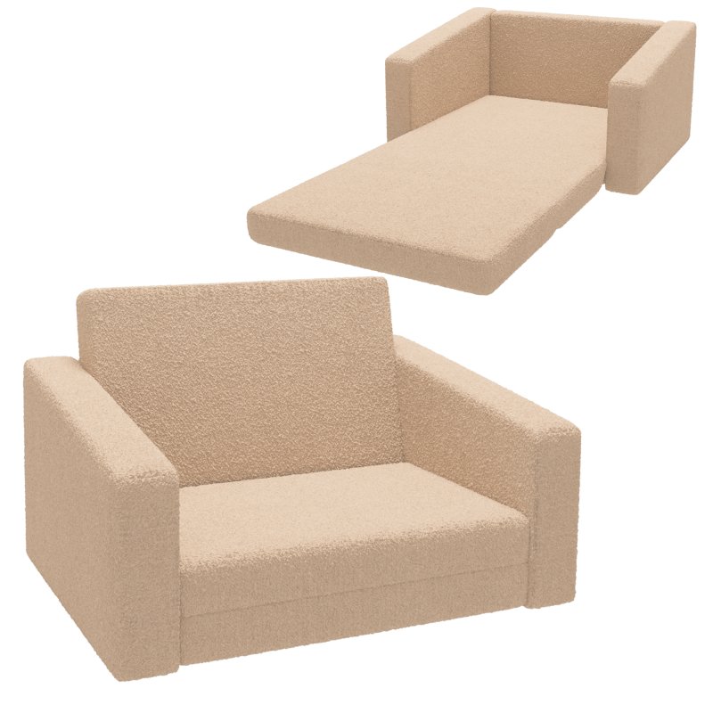 AIYAPLAY Toddler Sofa, Kids Sofa Bed, 2 in 1 Recliner Foldable Kids Armchair with Washable Cushion, Cover, for 1.5-3 Years Old, One Seater, Khaki