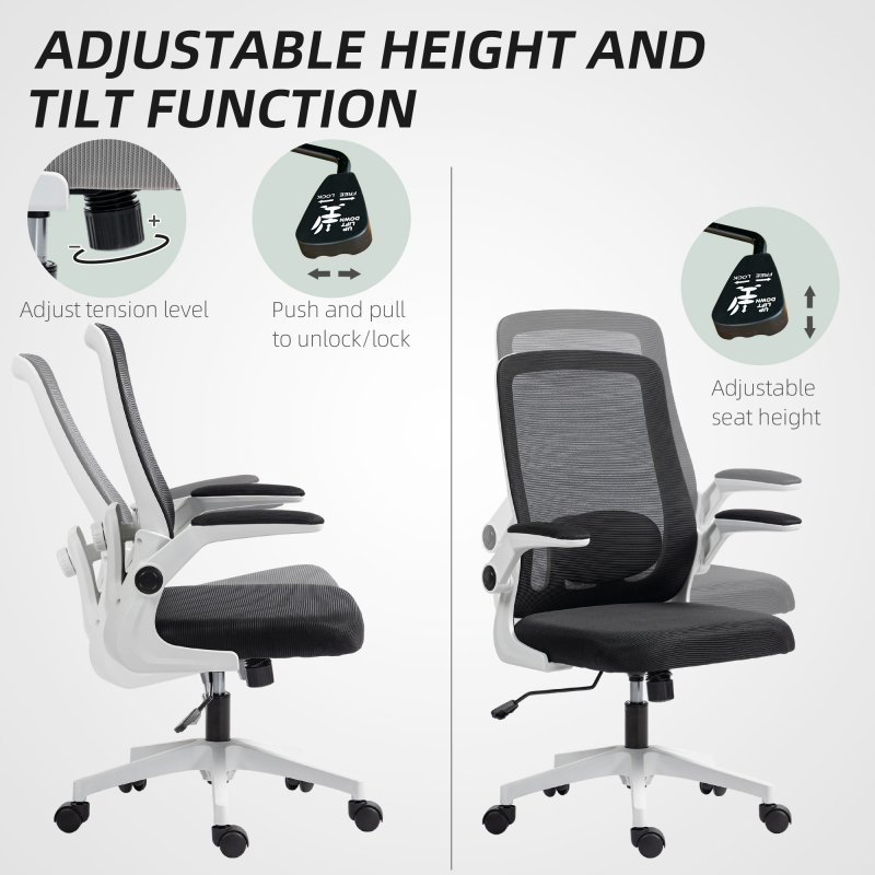 HOMCOM Executive Office Chair, Ergonomic Mesh High Back Desk Chair with Flip-up Armrest, Adjustable Lumbar Support, Black