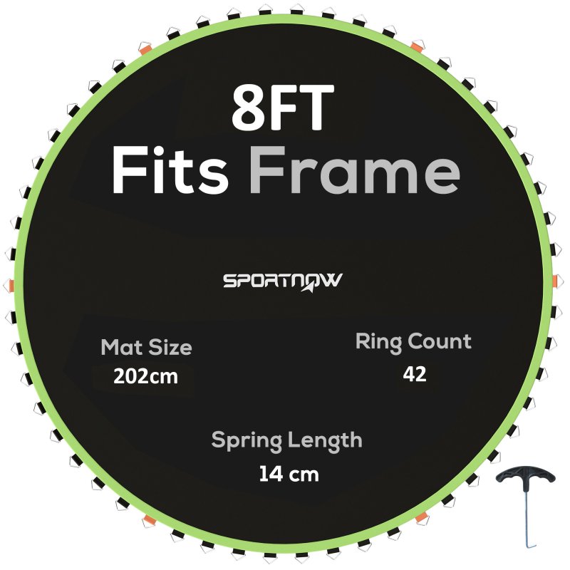 SPORTNOW Trampoline Replacement Mat with Eight Rows of Stitching, Spring Pull Tool, 42 V-Hooks, for 8ft Trampoline, Using 14cm Springs, Trampoline Jumping Mat, Green