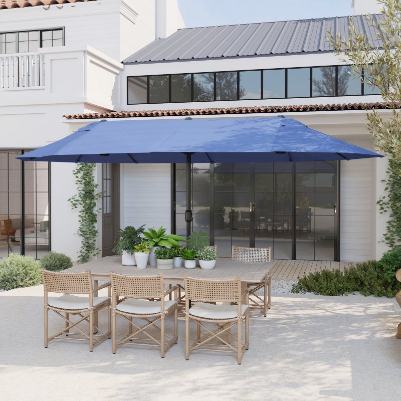 Outsunny 4.6m Large Garden Parasol Double-Sided Sun Umbrella Patio Market Canopy Shade Outdoor Blue - NO BASE