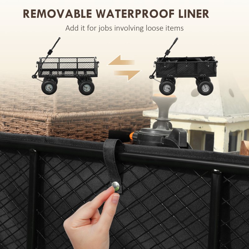 Outsunny Garden Trolley Cart, Heavy Duty Festival Trolley with Removable Liner, Quick-Release Sides, 10