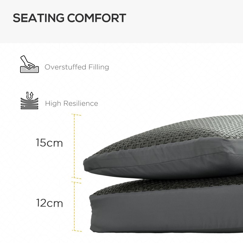 Outsunny 2 Pieces Outdoor Seat Cushions with Backrest, Fabric and PE Rattan Cover, Water Repellent Seat Pads for Chair, Swing, Sofa, Grey
