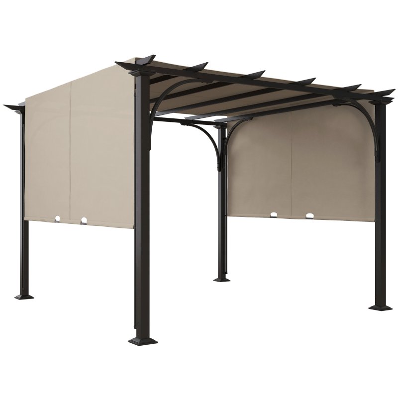 Outsunny 3 x 3(m) Garden Pergola, Outdoor Pergola Gazebo with Adjustable Canopy, Sun Shade Patio Canopy Shelter, Beige