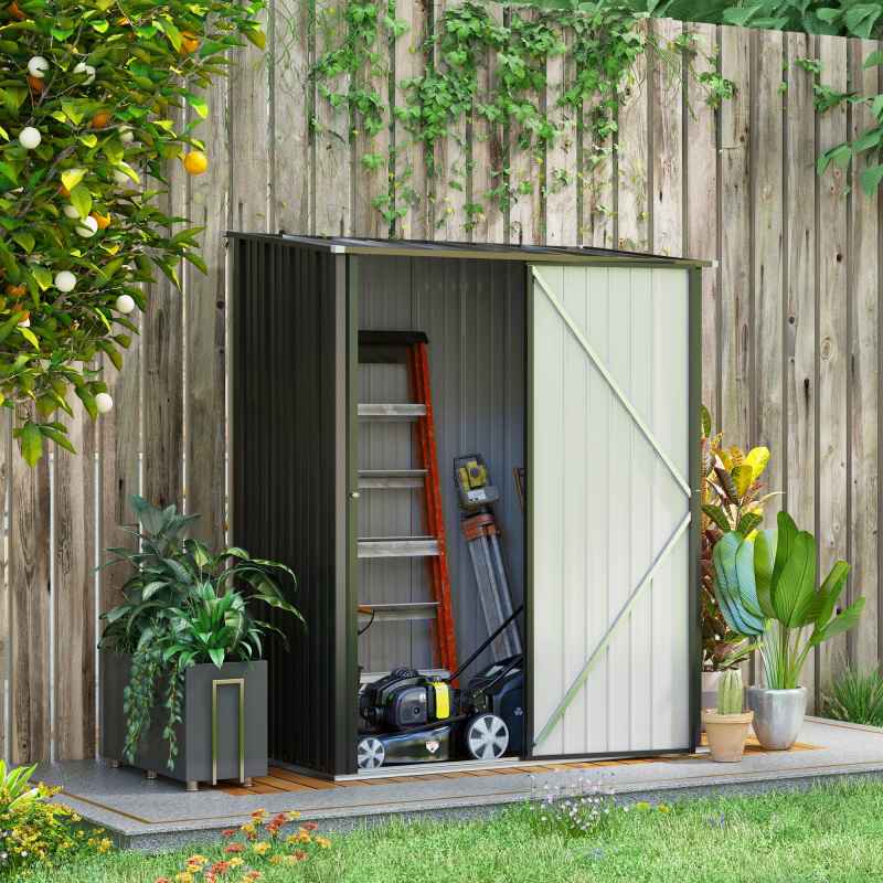 Outsunny 5ft x 3ft Lean to Garden Shed, Metal Outdoor Storage Shed with Single Lockable Door, Tool Storage Shed for Garden, Patio, Black