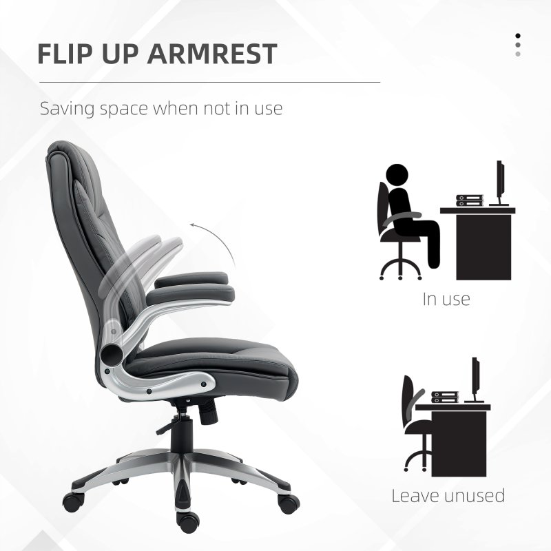 Vinsetto Executive Office Chair with Arms, PU Leather Ergonomic Office Chair with Tilt Function and Adjustable Height, Swivel Rolling for Home Office Working, Dark Grey