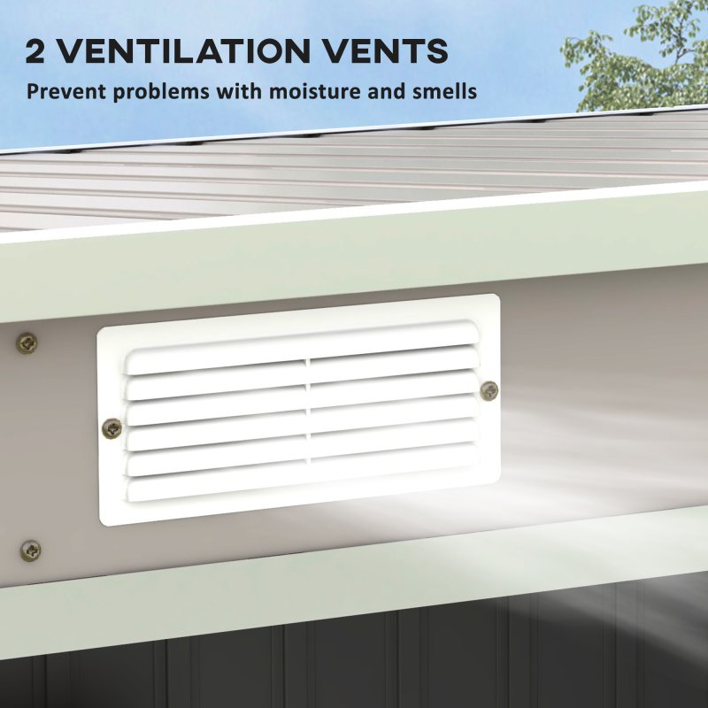 Outsunny 7 x 4ft Lean to Garden Shed with Foundation Kit, Double Door and Vents, Outdoor Metal Storage Shed for Equipment Tools, Grey