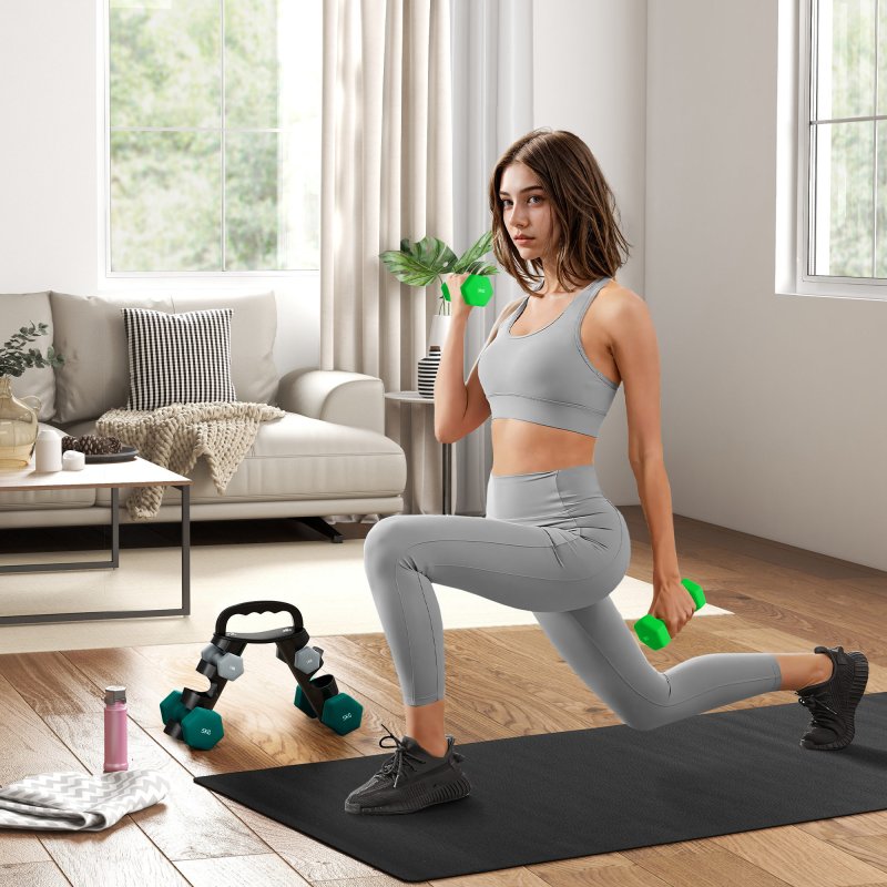 SPORTNOW Dumbbells Set with Carry Storage Rack, Set of 6 Weights for Home Gym, Kettlebell Training Weight Lifting Exercise, 2 x 1kg, 2 x 3kg, 2 x 5kg, Grey