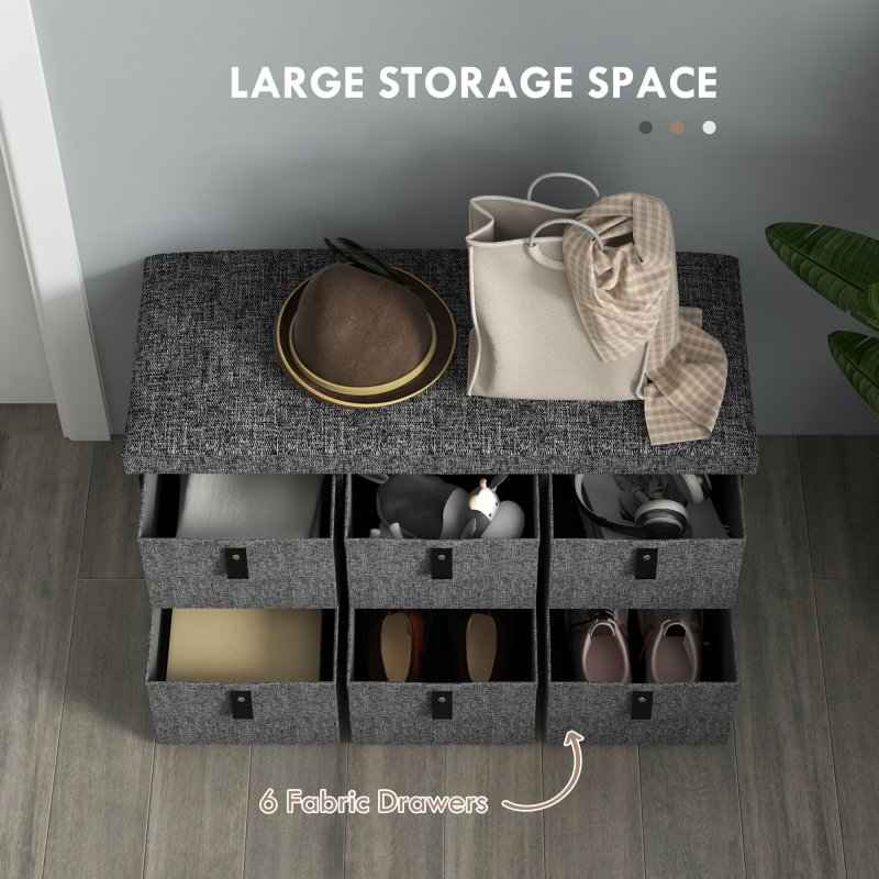 HOMCOM Shoe Bench with Seat, Shoe Storage Bench with Cushion and 6 Fabric Drawers for Entryway, Hallway, Living Room, Bedroom