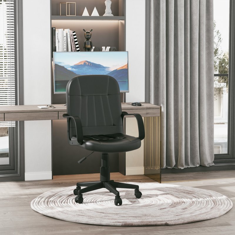 HOMCOM Swivel Executive Office Chair, PU Leather Computer Desk Chair with Adjustable Height, Wheels