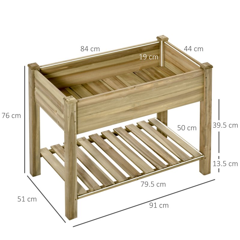 Outsunny 91cm x 51cm x 76cm Raised Garden Bed with Legs and Storage Shelf, Elevated Wooden Planter Box, Gardening Standing Growing Bed for Backyard, Patio, Balcony