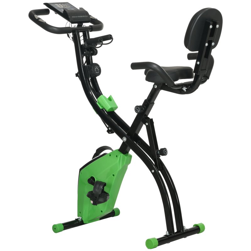 HOMCOM 2-in-1 Folding Exercise Bike, Foldable Stationary Bike with 8-Level Adjustable Magnetic Resistance, Arm Resistance Band, Pulse Sensor and LCD Monitor, Green