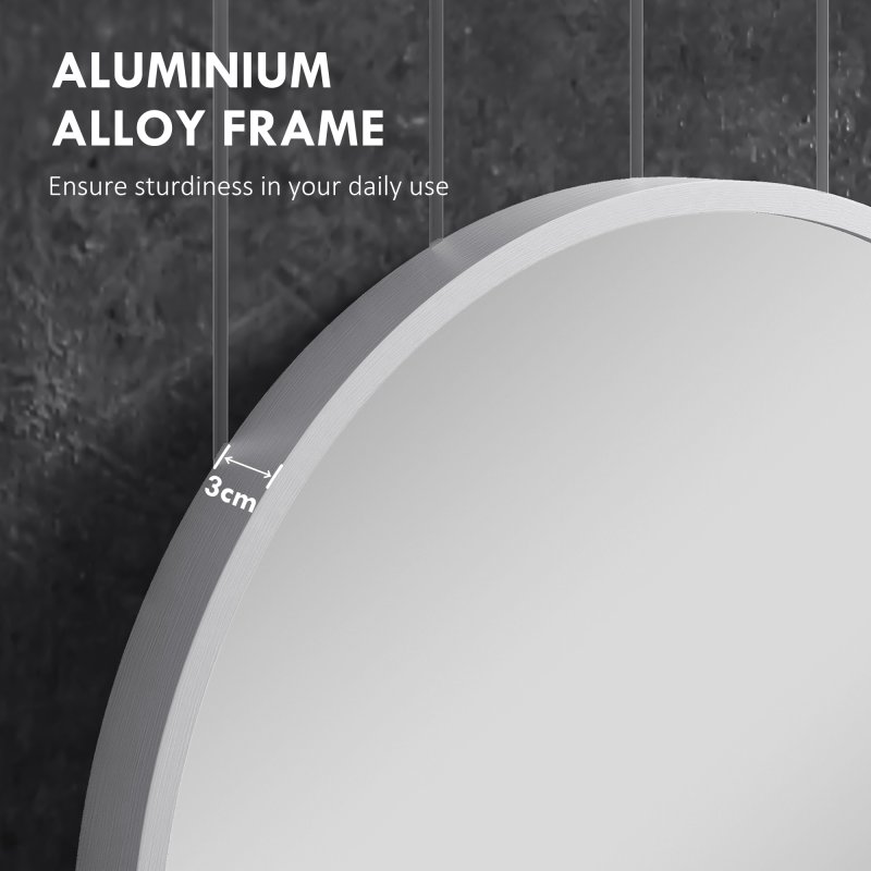 HOMCOM Oval Bathroom Mirror, Modern Wall-mounted Vanity Mirror with Wide Aluminium Frame, Tempered Glass for Living Room, Entryways, Horizontal or Vertical Hanging, 60 x 90cm, Silver