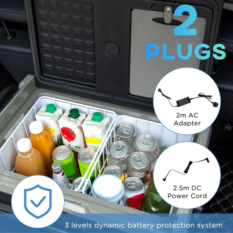 Outsunny 50L Car Refrigerator, Portable Compressor Cooler Box, Fridge Freezer w/ Inner LED Light, Foldable Handles, Cup Holders, 12/24V DC and 110-240V AC for Campervan RV Boat Travel Down to -20°C