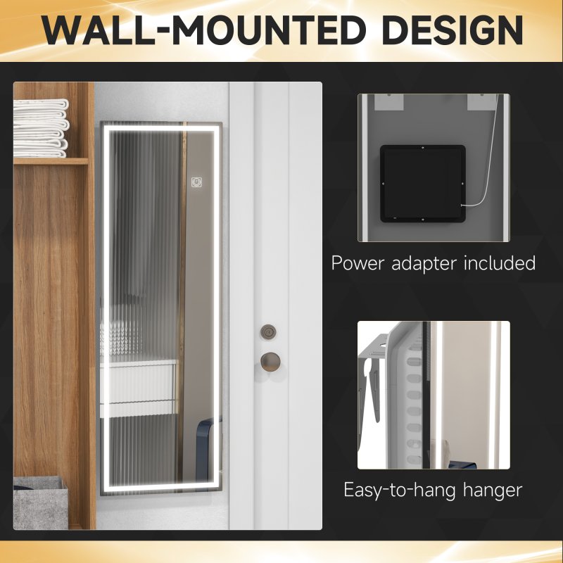 HOMCOM Full Length Mirror with LED Light, 120 x 40cm Long Wall Mirror with 3 Colour, Smart Touch, for Living Room, Bedroom, Hallway