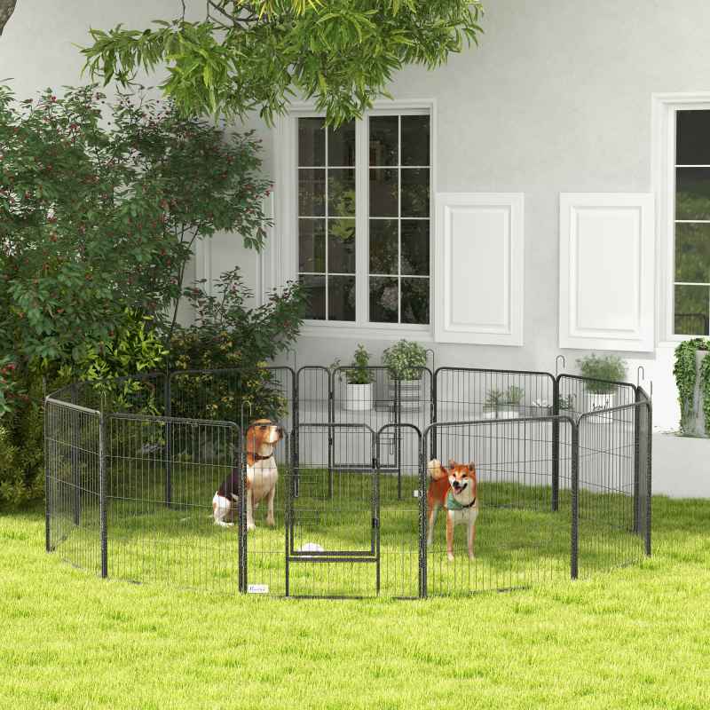 PawHut Dog Pen 12 Panels Puppy Pen Heavy Duty Pet Playpen for Indoor Outdoor for Dogs, Rabbits, Ducks 80cm High