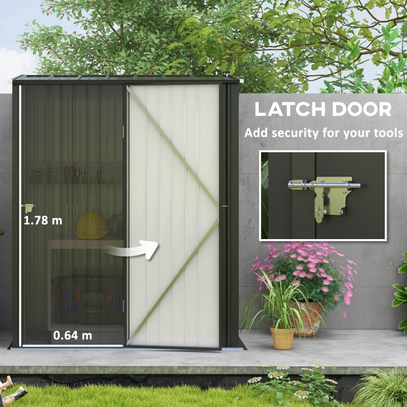 Outsunny 5ft x 3ft Lean to Garden Shed, Metal Outdoor Storage Shed with Single Lockable Door, Tool Storage Shed for Garden, Patio, Black