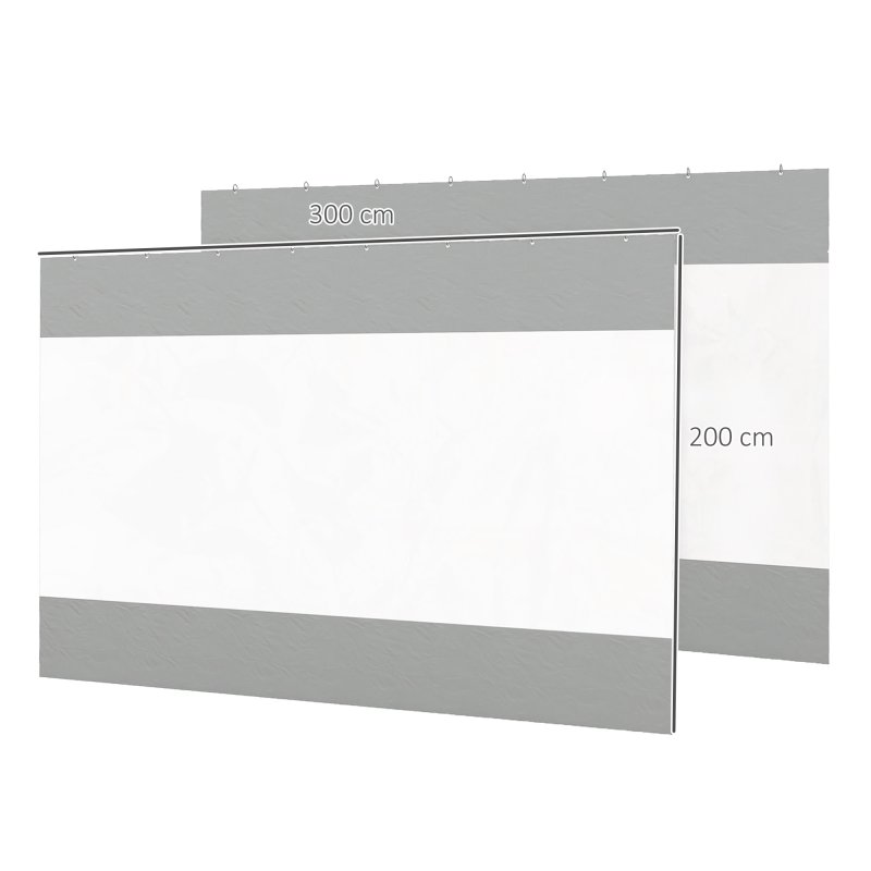 Outsunny 2 Pack Pergola Gazebo Side Panels with Large Window, for 3(m) Long Garden Pergola, 3x2m Gazebo Side Curtains Replacement, Grey