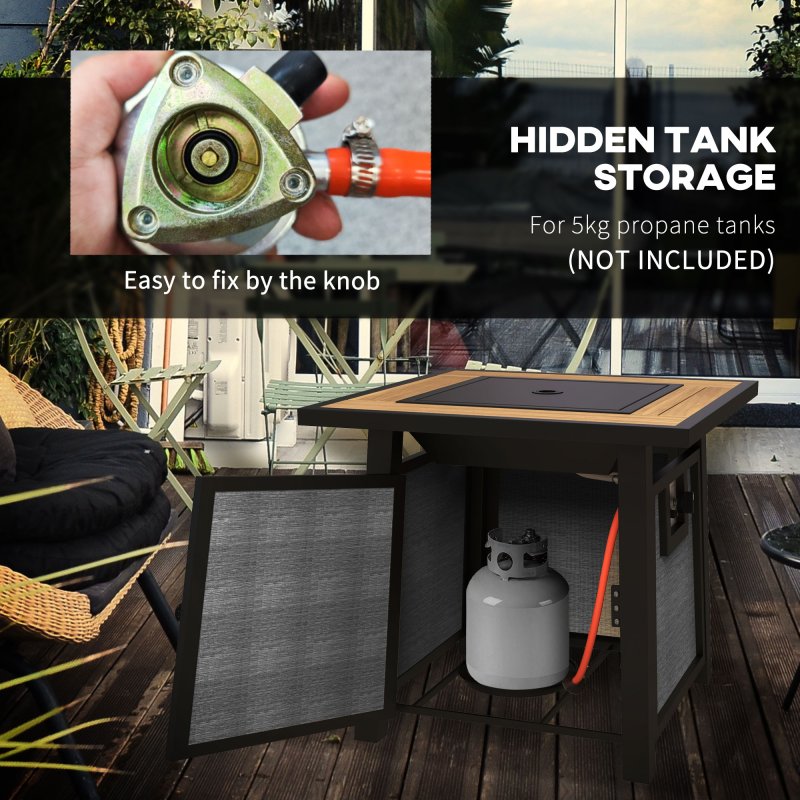 Outsunny Propane Gas Fire Pit Table, 50000 BTU Smokeless Firepit Outdoor Patio Heater with Waterproof Cover, Glass Beads and Lid, 71 x 71 x 66.5cm, Dark Grey