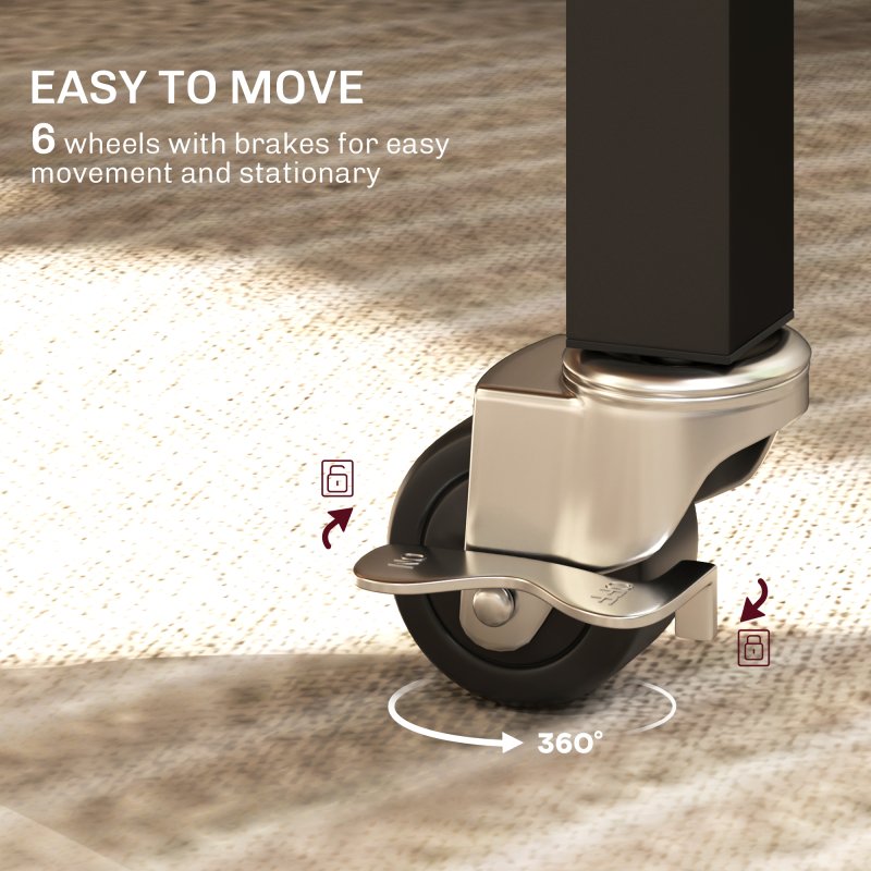 HOMCOM Mobile Drop Leaf Table, Folding Dining Table with 6 Wheels & Brakes, Kitchen Table for Small Spaces, Rustic Brown