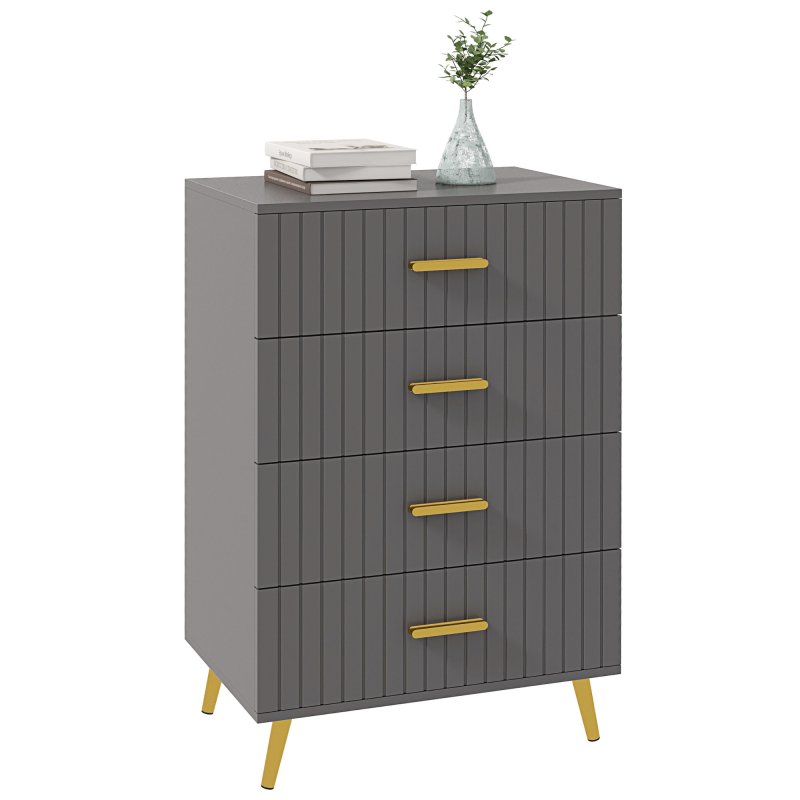 HOMCOM Bedroom Chest of Drawers, Modern 4-Drawer Dresser, Storage Drawer Unit with Aluminium Legs, Dark Grey
