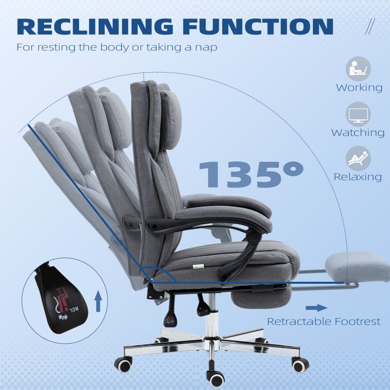 HOMCOM Executive Office Chair, High Back Computer Desk Chair with Adjustable Headrest, Footrest, Reclining Office Chair, Dark Grey