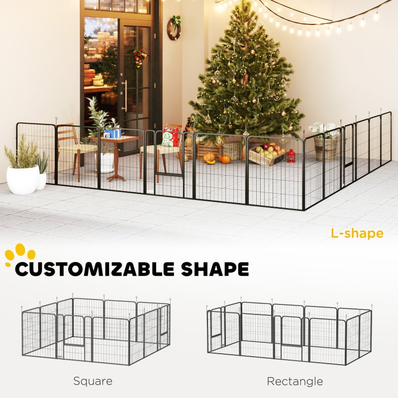 PawHut Dog Pen, 12 Panel Puppy Pen, Steel Dog Playpen, for Medium Breeds, 100cm Tall, Black