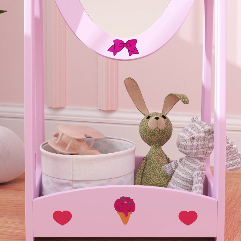 AIYAPLAY Kids Mirror Full Length with Storage Shelf, 360?? Rotating Standing Mirror for Bedroom, Kids Room, Nursery Room, Hot Pink