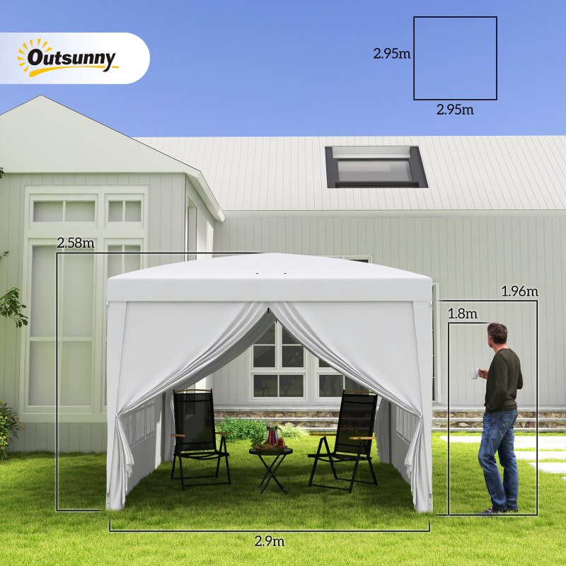Outsunny 3 x 3(m) Pop Up Gazebo, Water and UV Resistant Party Tent Camping Canopy Marquee with Carry Bag, White