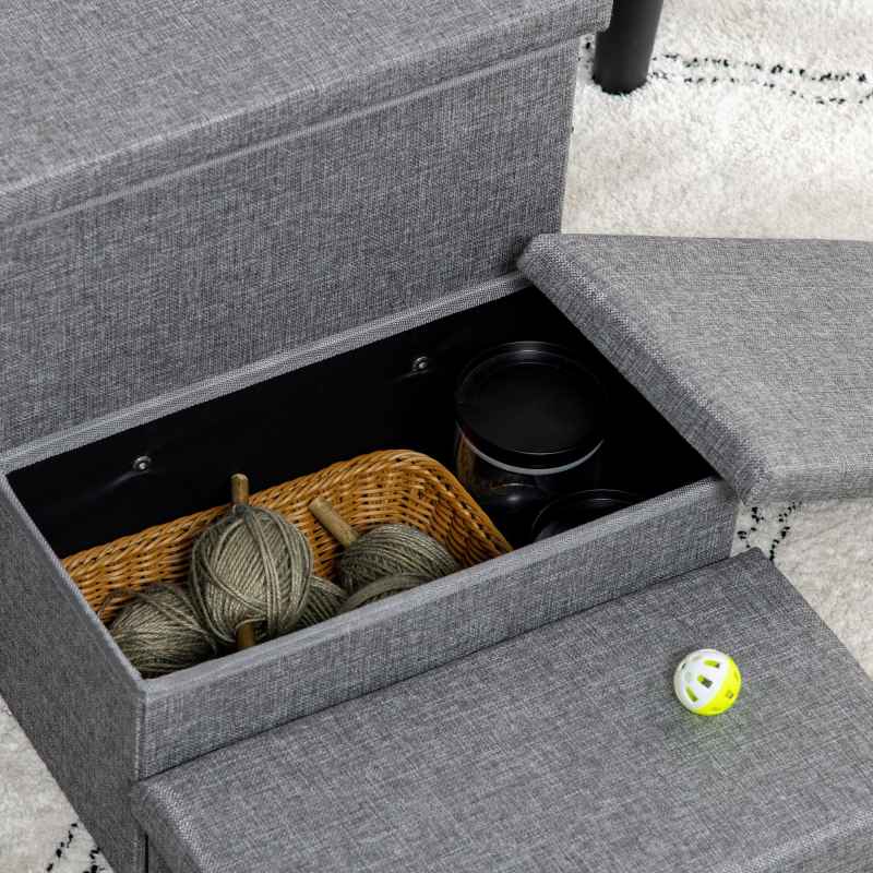PawHut 3 Step Dog Steps with Storage Boxes, Cat Stairs for Bed, Pet Ladder for Couch, Sofa - Light Grey