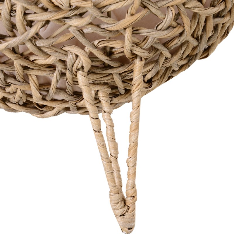 PawHut Wicker Cat House, Rattan Elevated Cat Bed with Three Tripod Legs, Ball-Shaped Cat Basket with Cushion - Natural Wood Finish