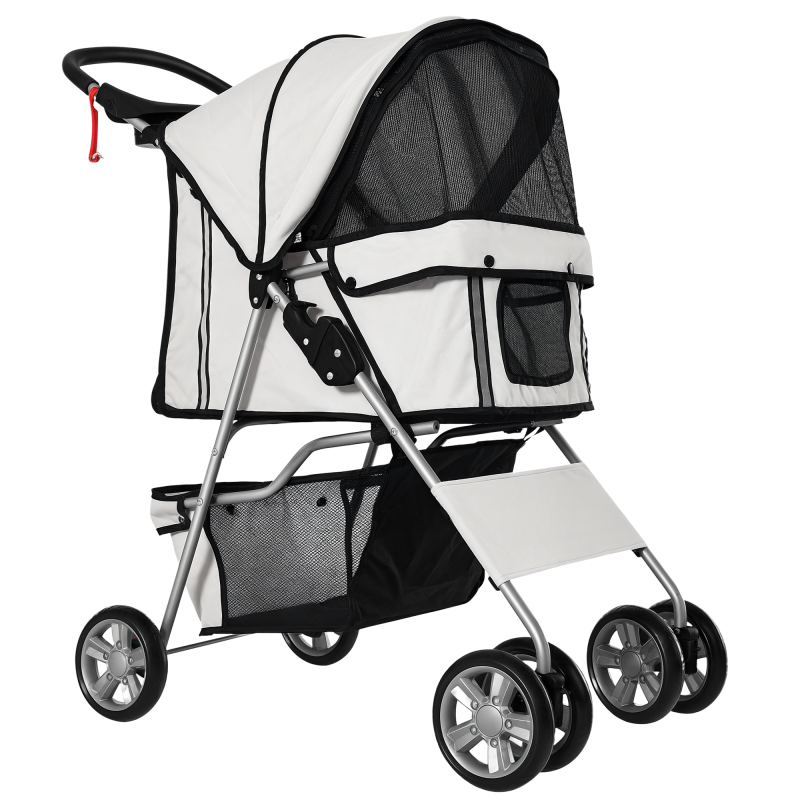 PawHut Pet Stroller for Small Miniature Dogs Cats Foldable Travel Carriage with Wheels Zipper Entry Cup Holder Storage Basket Grey