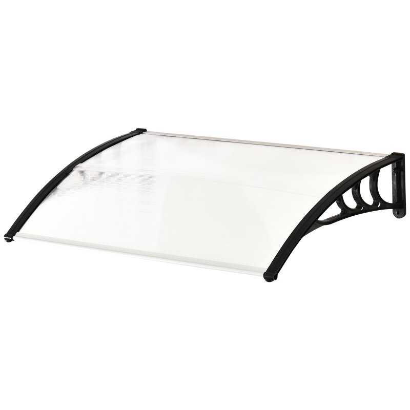 Outsunny Front Door Canopy Outdoor Awning Aluminium Rigid Plastic Polycarbonate Rain Shelter UV Water Rain Resistant 120 x 75cm White