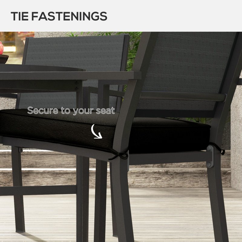 Outsunny Set of 4 Outdoor Seat Cushions with Ties, Water Repellent Seat Pads for Garden Patio Kitchen Office Chairs, Black