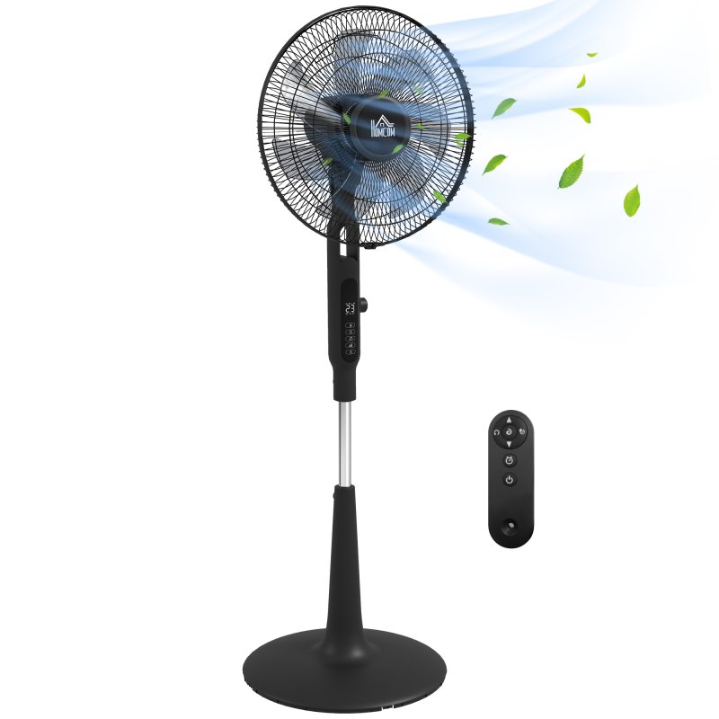HOMCOM Quiet Pedestal Fan, 17.5 Inch Standing Fan with 28 Speeds, 3 Modes, 75 Degree Oscillation, 12-Hour Timer, Adjustable Height, Mosquito Repellent Function for Bedroom, Home Office, Black