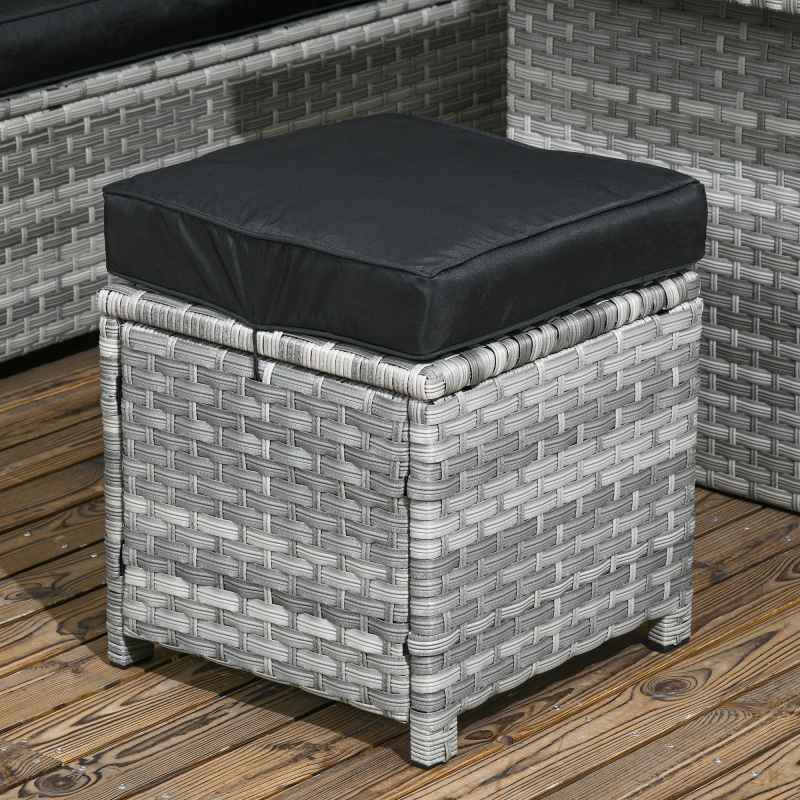 Outsunny 5 Pieces PE Rattan Garden Furniture Set with Corner Sofa, Patio Sofa Set with Glass Table, Stools, Cushions, for Poolside, Mixed Grey