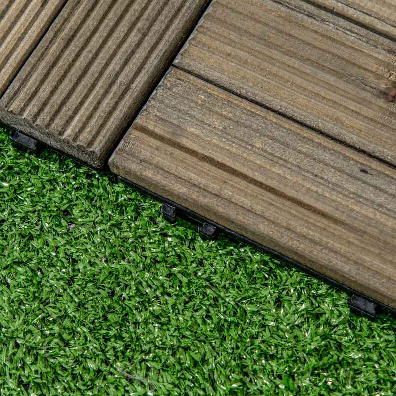 Outsunny 27 Pcs Wooden Interlocking Decking Tiles, Outdoor Flooring Tiles for Patio, Balcony, Terrace, Hot Tub, 30 x 30 cm per Piece, 2.5m² per Pack, Charcoal Grey