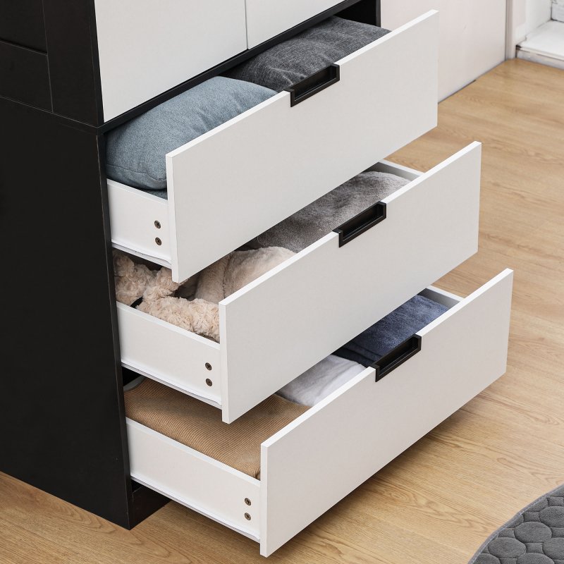 HOMCOM 3 Drawer 2 Door Wardrobe, Modern Clothes Storage Cupboard Unit with Hanging Rod, Bedroom Wardrobe with Soft Closing Hinge, 50D x 80W x 180Hcm, Black