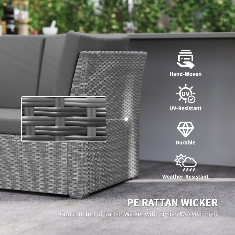 Outsunny 10 Seater Rattan Dining Set with Expandable Table and Nesting Chairs, Rattan Garden Furniture Set with Cushions, Outdoor Dining Table and Chairs, Sectional Corner Sofa Set, Light Grey