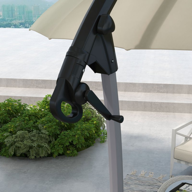 Outsunny 2.7m Cantilever Parasol with Cross Base, Banana Parasol with Crank Handle and 16 Fibreglass Ribs, Round Hanging Patio Umbrella for Outdoor Pool, Garden, Balcony, Beige