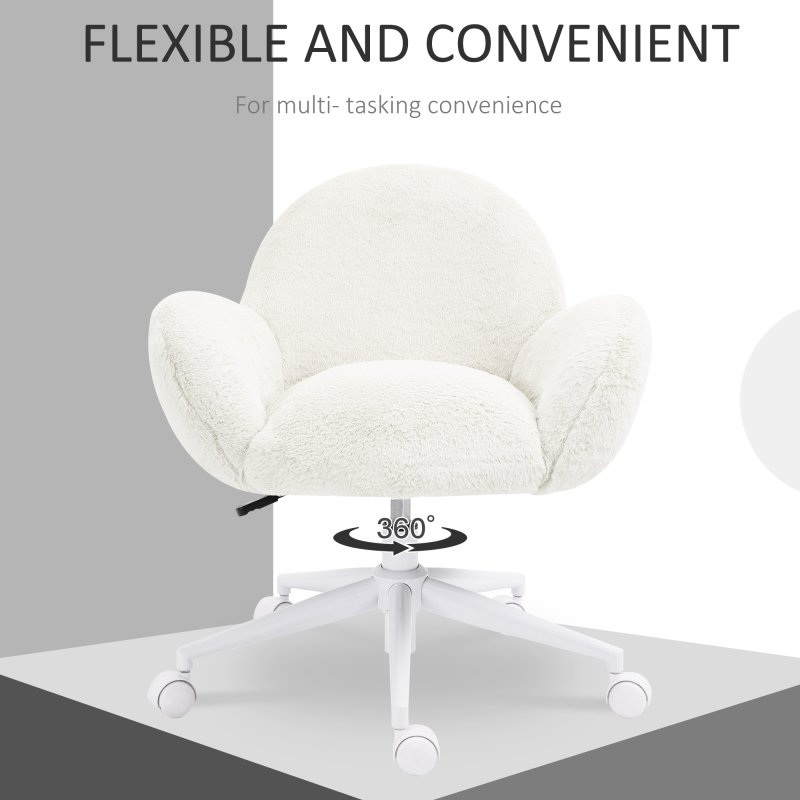 HOMCOM Fluffy Leisure Chair Office Chair with Backrest and Armrest for Home Bedroom Living Room with Wheels