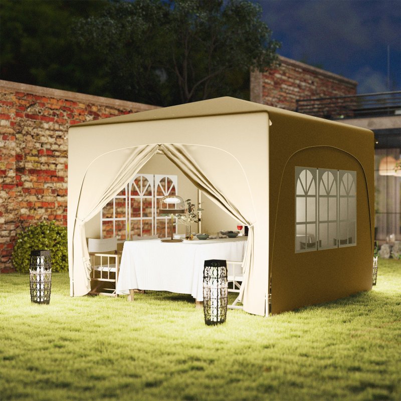Outsunny 3 x 3(m) Pop Up Gazebo with Sides and Carry Bag, UPF50+, Height Adjustable Party Tent Instant Event Shelter for Garden, Outdoor, Patio, Sand