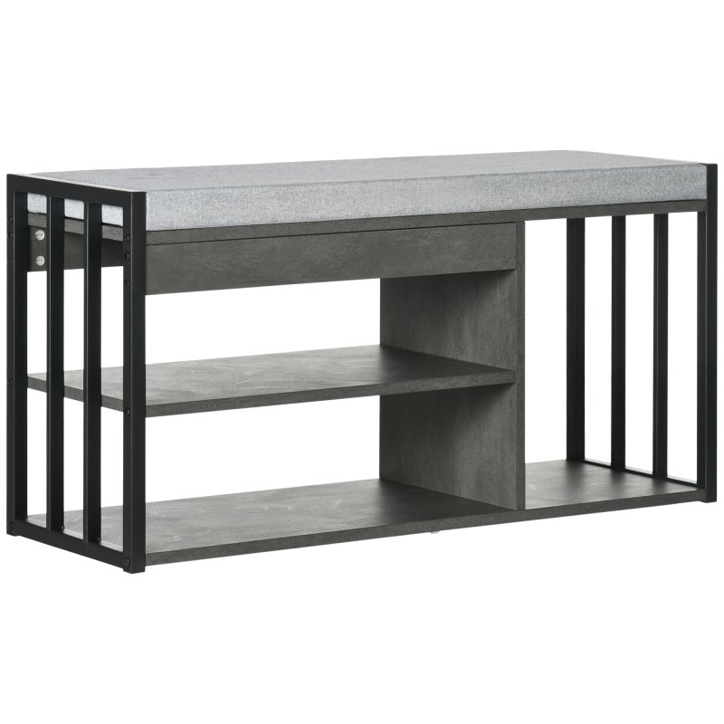 HOMCOM Shoe Bench, Modern Shoe Storage Bench with Cushion and Shelves, Shoe Rack Bench for Entryway, Hallway, Grey