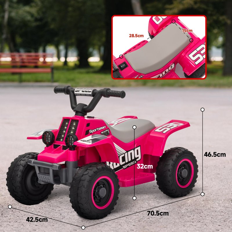AIYAPLAY 6V Electric Car for Kids, Battery Powered Kids ATV, Quad Bike with Forward Backward, LED Headlights, for Ages 18-36 Months, Pink