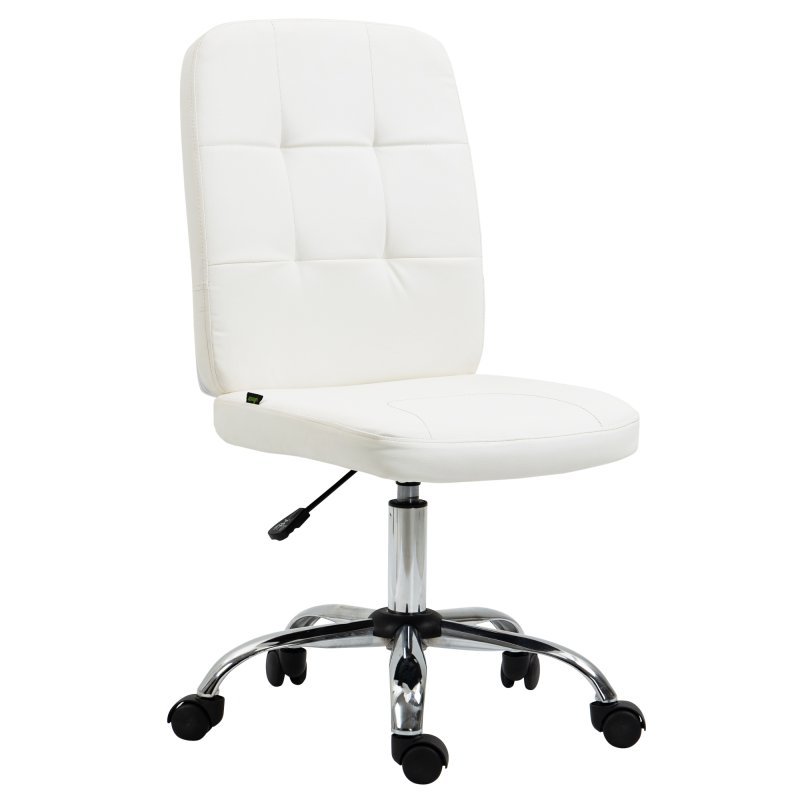 Vinsetto Armless Office Chair, Faux Leather Desk Chair with Adjustable Height, Button Tufted, White