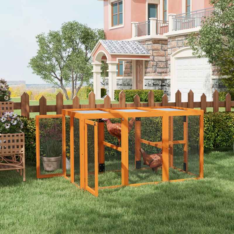 PawHut Wooden Chicken Run Hen Coop House Combinable Design Outdoor Use with Perches, for 1-3 Chickens, Ducks, 140 x 84 x 80cm