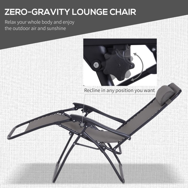Outsunny Folding Zero Gravity Chairs, 3 Pieces Adjustable Sun Lounger and Table Set with Cup Holder and Headrest, Patio Bistro Set with Reclining Garden Chairs for Outdoor, Dark Grey