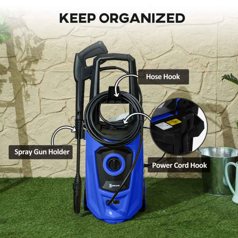 DURHAND 1800W High Pressure Washer, 150 Bar Pressure, 510 L/h Flow, High-Performance Portable Power Washer Jet Wash Cleaner with 6M Hose and Hose Reel for Garden, Car, Furniture, Blue