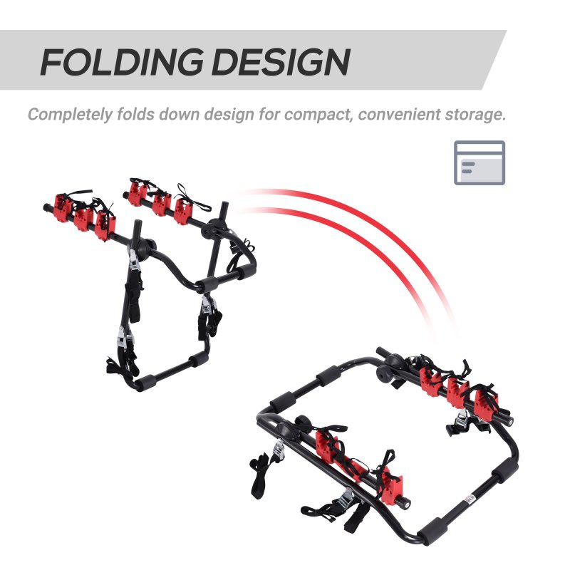 HOMCOM Foldable 3 Bike Carrier Rear Hitch Mount Bicycle Rack W/ Straps Car Trunk SUV Travel Transit